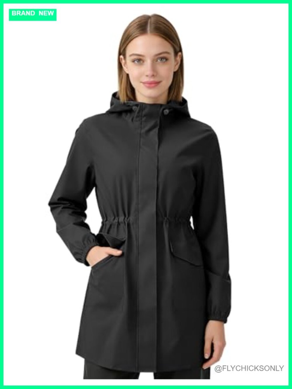 Women's Waterproof Packable Hooded Rain Jacket Lightweight Trench Coat